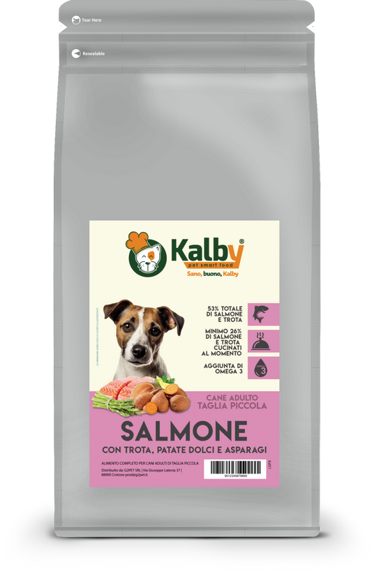 CANE - Crocchetta GRAIN FREE - ADULTO taglia PICCOLA - SALMONE TROTA PATATE DOLCI e ASPARAGI