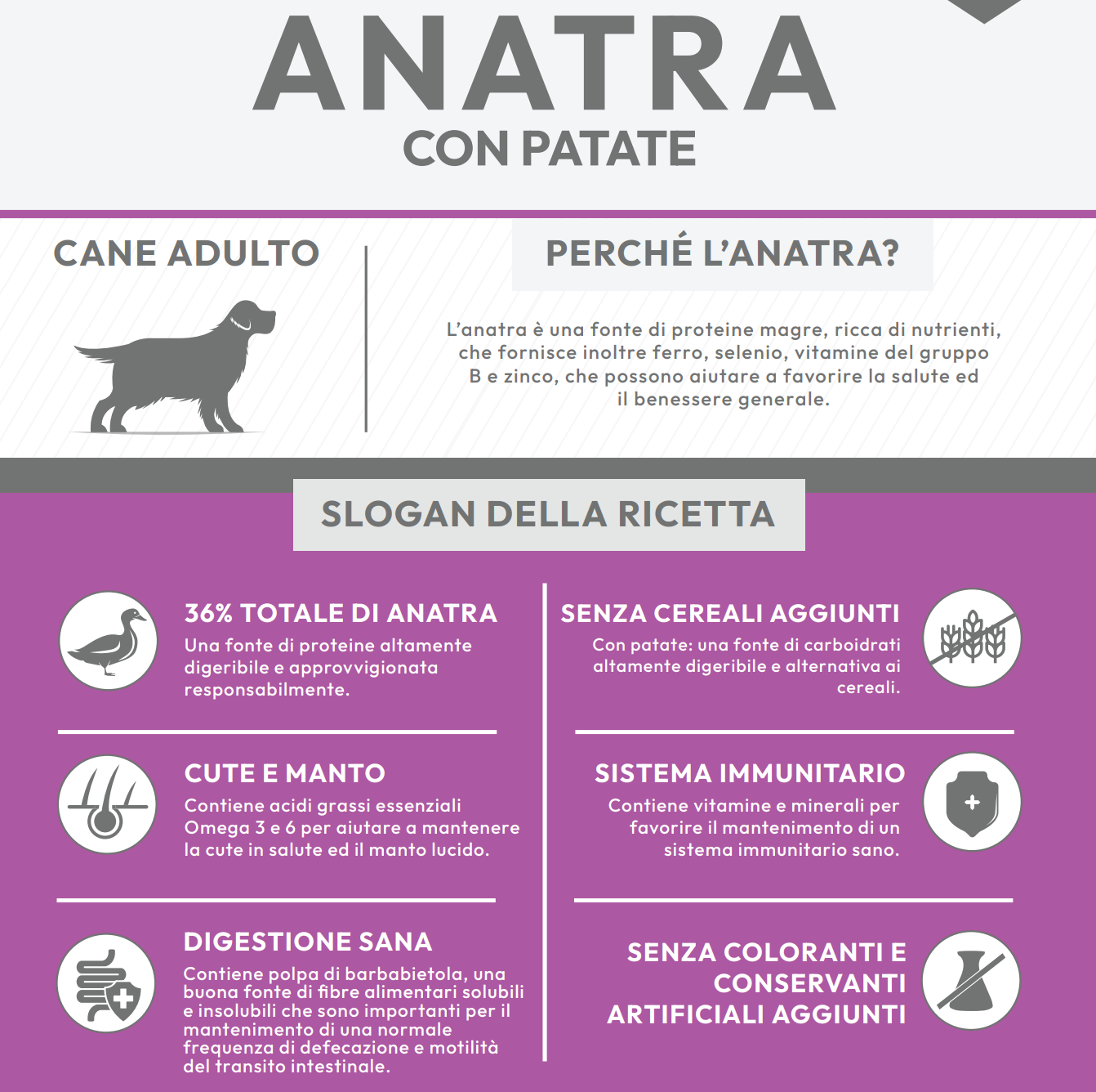CANE - Crocchetta SUPER PREMIUM - ADULTO taglia MEDIA/GRANDE - ANATRA e PATATE
