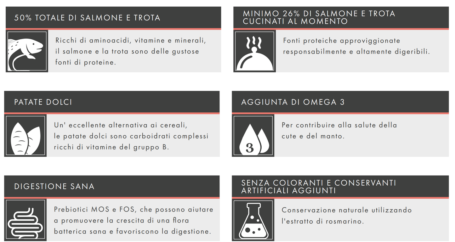 CANE - Crocchetta GRAIN FREE - ADULTO taglia MEDIA/GRANDE - SALMONE TROTA PATATE DOLCI e ASPARAGI