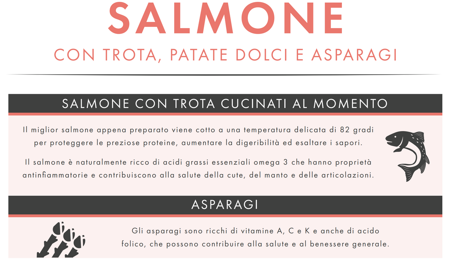 CANE - Crocchetta GRAIN FREE - ADULTO taglia MEDIA/GRANDE - SALMONE TROTA PATATE DOLCI e ASPARAGI